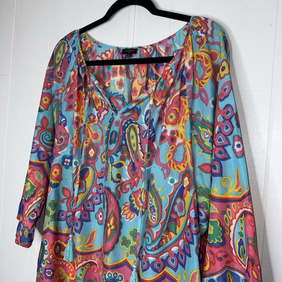 Talbots Women’s Fiesta Paisley Tassel Popover Top Multicolor Size 1X - Picture 3 of 6